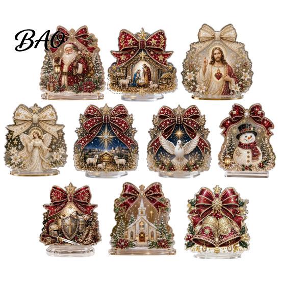Festive Desktop Signs for Holidays Christmas Faux Diamond Painting Tabletop Ornaments, Beginner-Friendly DIY Acrylic Rhinestone Art Ornaments