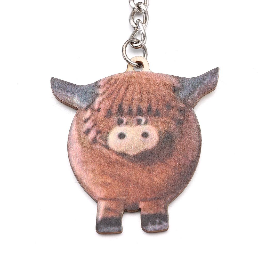 Wooden Portable Highland Cow Decor Keychain Car Key Buckle Highland Cow Keyring Funny Highland Cow