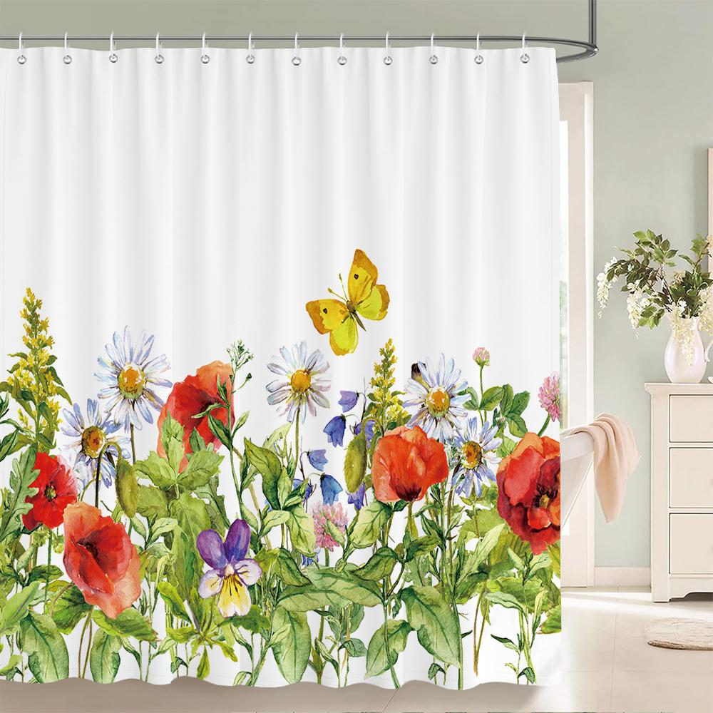 Home shower curtain for bathroom waterproof fabric fresh flowers and plants style bathroom Curtain with hooks decorative curtain
