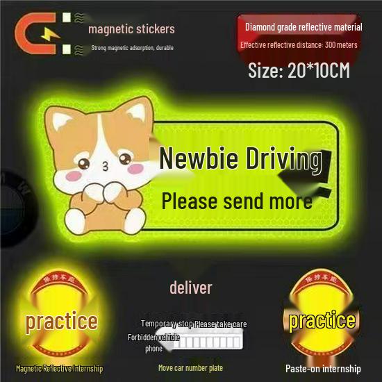 New Female Driver Reflective Magnet Car Sticker - Practice-Period Design Magnetic