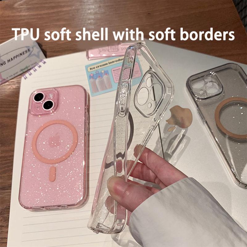 Luxus Glitter Magsafe Transparente Telefonhülle für iPhone 13 14 15 Pro Max Plus Magnetische klare Stoßfängerhüllen