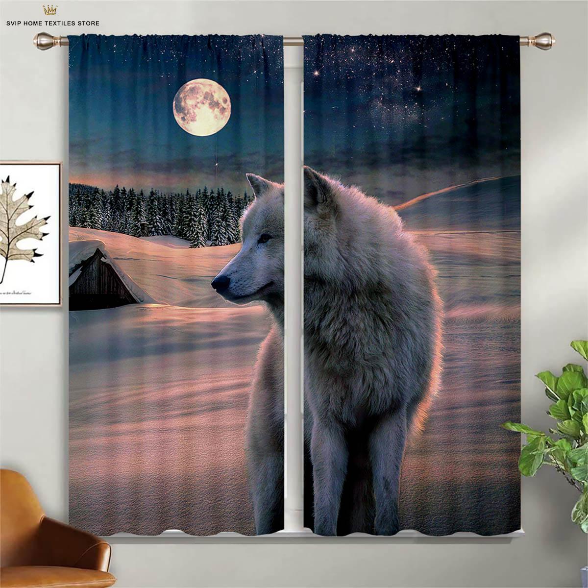 

Плотные 3D-шторы, звездное небо, волк, животное, подходят для учебы, общежития, спальни, декоративные, 2 шт. W100xH130(CM) folio&Rod pocket