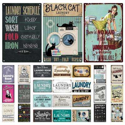 Laundry Vintage Tin Sign Funny Metal Plaque Pin Up Girl Retro Plate Wall Art Painting for Home Room Washroom Posters Decor
