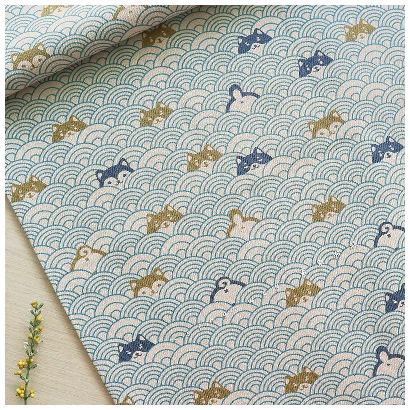 Tejidos de Algodón Grueso con Estampado de Cabeza de Perro Curva Marina, Tela para Bolsos Hechos a Mano DIY Material 100% Algodón Accesorios de Costura