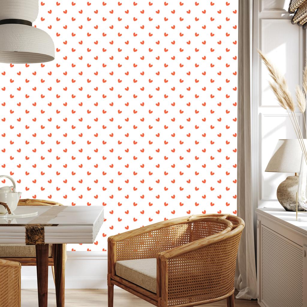 Hearts Wallpaper White, Peach and Coral 50x1000