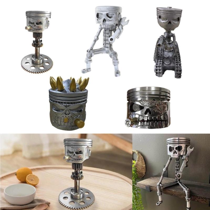 Carving Piston Skull Face Resin Figurine Art Ornaments Crafts Decoration for Festival New Year Birthday Festival Gift