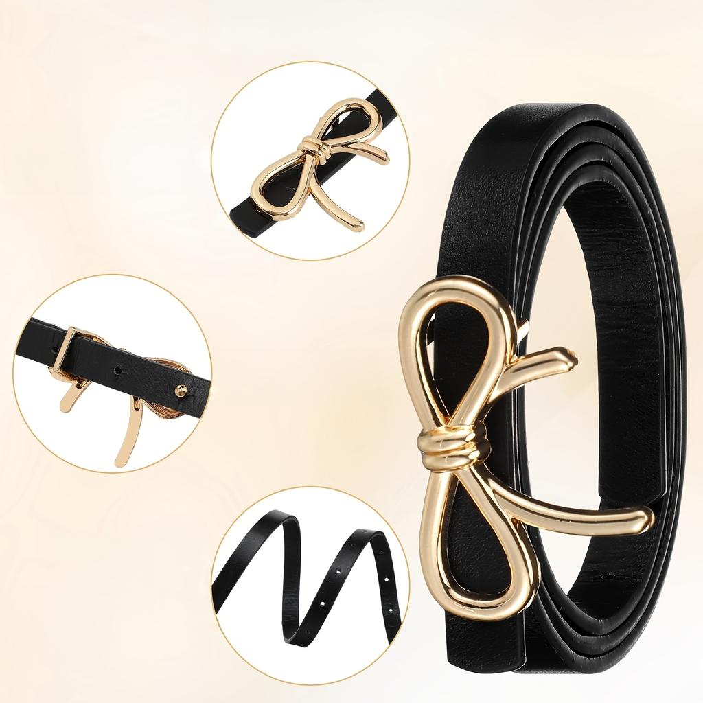 1PC Ladies Classic Fine Belt, Slim Fit Dress Belt, Bow Buckle Belt