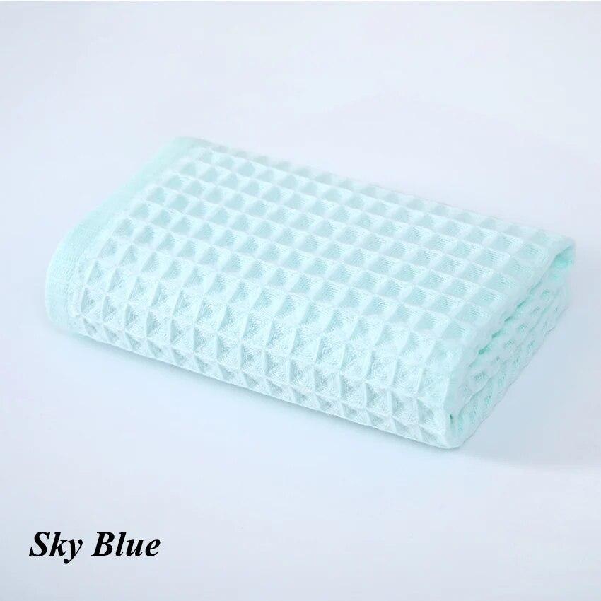 

Вафельное хлопковое банное полотенце, мягкое сотовое сильно впитывающее полотенце для душа для лица для взрослых и детей, домашняя ванная комната, душ, спа, плавание 34*74/70*140 см 34x74cm небесно-голубой