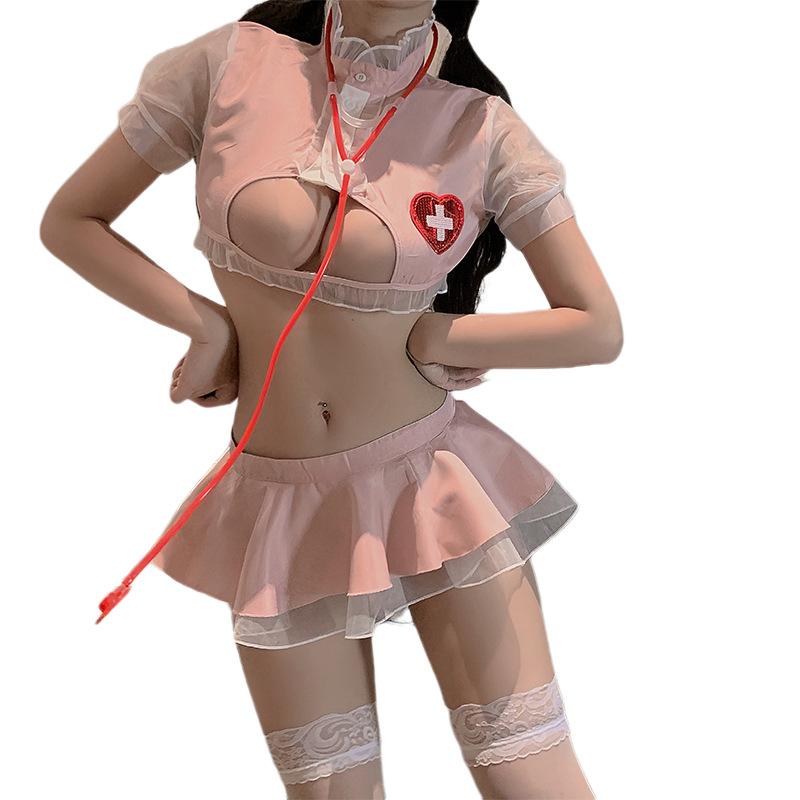 Sexy Lingerie Sexy Cute Nurse Uniform Cosplay Hollowed Out Seduction Woman Free Qqny Pure Desire