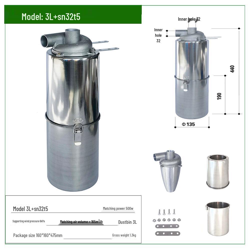 SN Marke 32mm Aluminium Zyklon Staubabscheider mit 3L Behälter für Hochdruck- & Hochtemperatur-Bereiche.