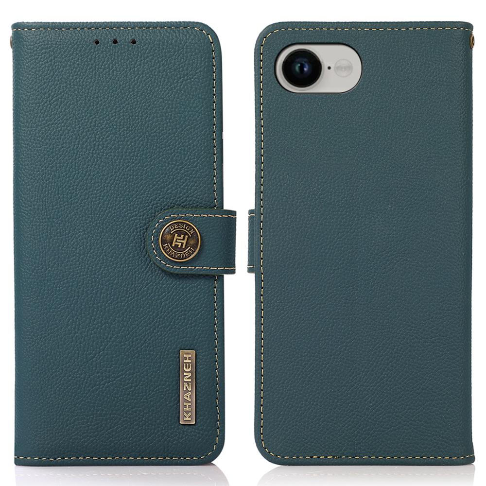 

KHAZNEH for iPhone 16e Case Genuine Cow Leather Wallet Phone Cover Green