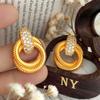 Daily Versatile Diamond-Studded Twist Double Ring Big Stud Earrings For Women 24K Gold Au999 | Suitable For Commute And Parties