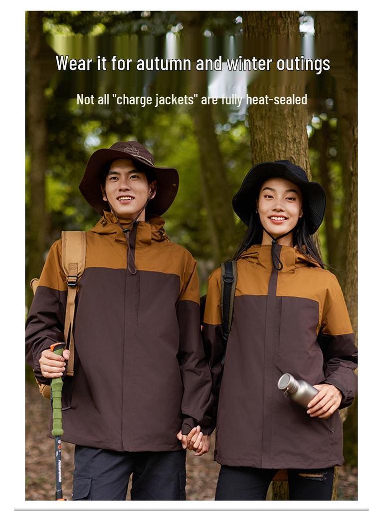 All-Weather 3-in-1 Detachable Mountain Jacket: Waterproof, Windproof, and Warm for Outdoor Climbing - Men's and Women's Styles