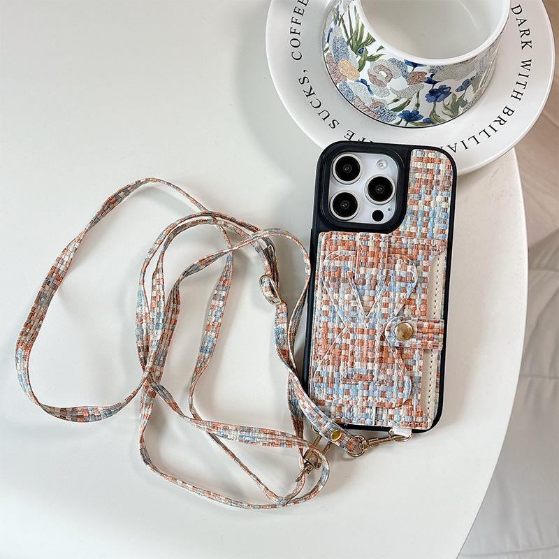 Plaid Wristband Card Holder Wallet Phone Case for Apple 17 Crossbody Cord for IPhone 16promax Leather Fashion