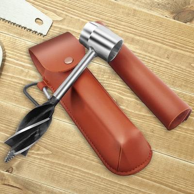 Bushcraft Ausrüstung Survival Handbohrer Schraubenschlüssel Kohlenstoffstahl mit Lederetui Handbohrer Schraubenschlüssel Tragbar für einfaches Bohren von Holz