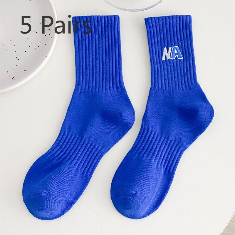 5 Pairs of Female Spring and Summer Cotton Letters with Shark Pants In Tube Socks