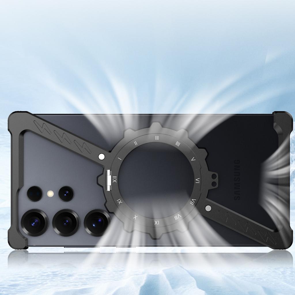 For Samsung Galaxy S25 Ultra Bumper Case Compatible with MagSafe Ring Kickstand Luminous Metal Frameless Phone Cover