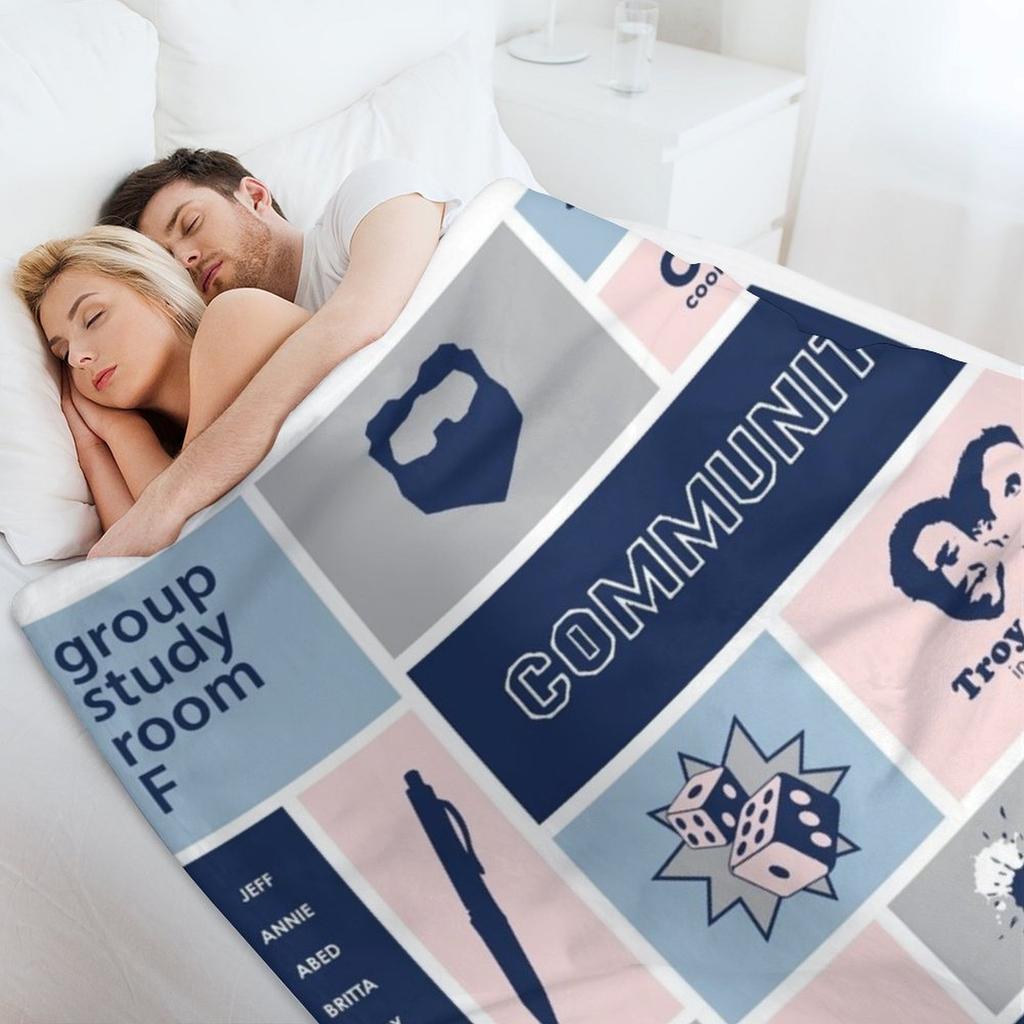 community collage gray / blue Throw Blanket Sofa Quilt Moving Soft Plush Plaid Travel Blankets