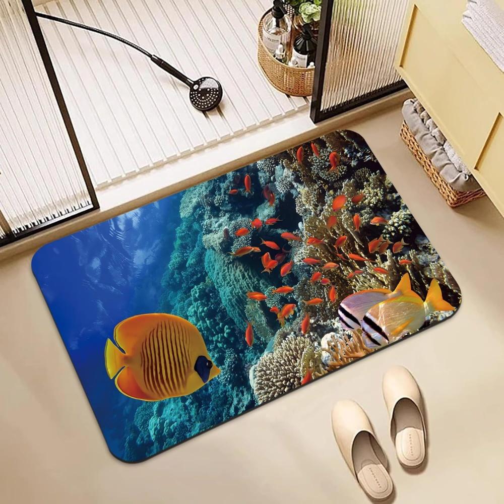 Tropical Ocean Fish Printed Doormat Underwater Coral Reef Style Anti Slip Welcome Mat For Home Home Decor Indoor Door Mat
