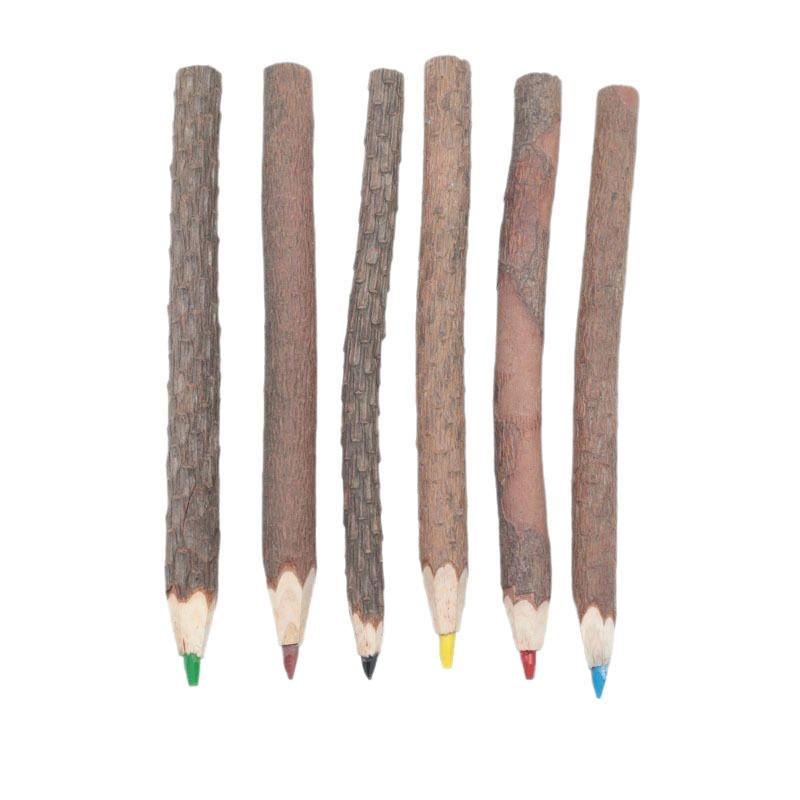 15CM Natural Wood Children's Drawing Pencil Set - Safe Wooden Pens in Six Colors with Thick Barrels