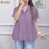ZANZEA Women Turn Down Collar Summer Casual Short Sleeve Blouse