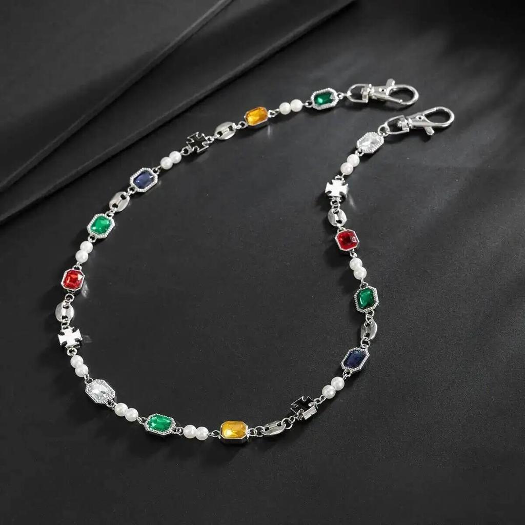 IngeSight.Z New HipHop Luxury Imitation Pearl Keychain Belt Chain Men Creative Punk Trouser Jeans Pants Chain Jewelry Accessory