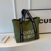 New Style Canvas Bag with Large Letter Print, Casual and Fashionable Shoulder Bag