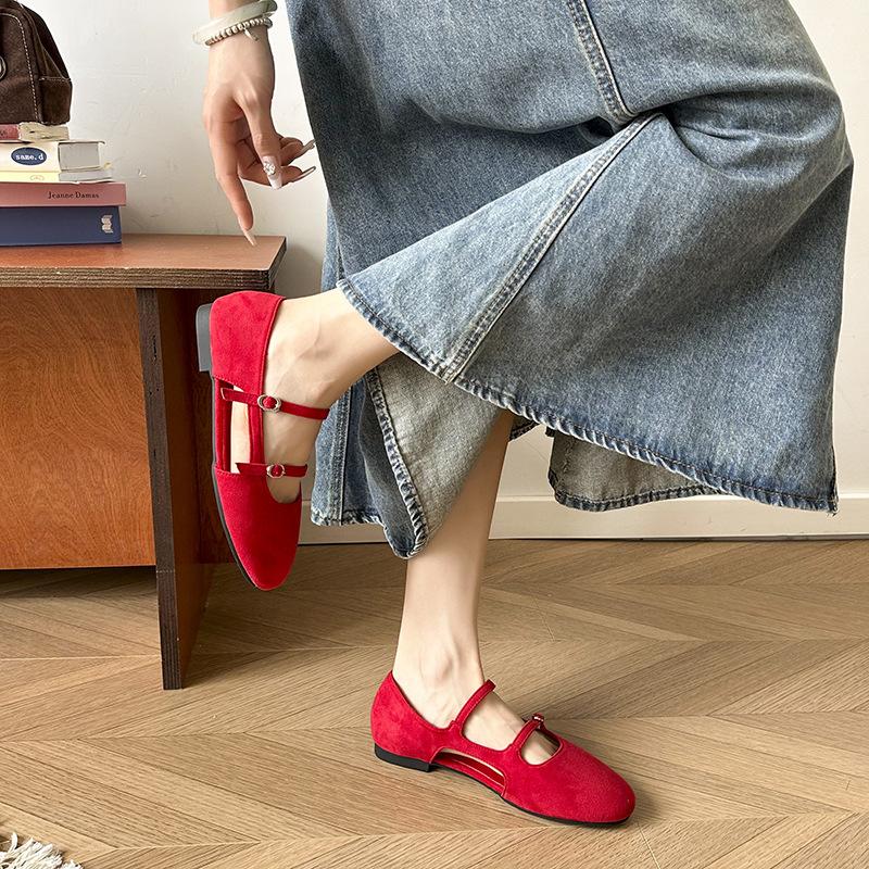 Flat Bottom Retro Suede Mary Jane Single Shoes Women's Shoes 2025 New Spring and Summer Gentle Skirt Evening Shoes Women