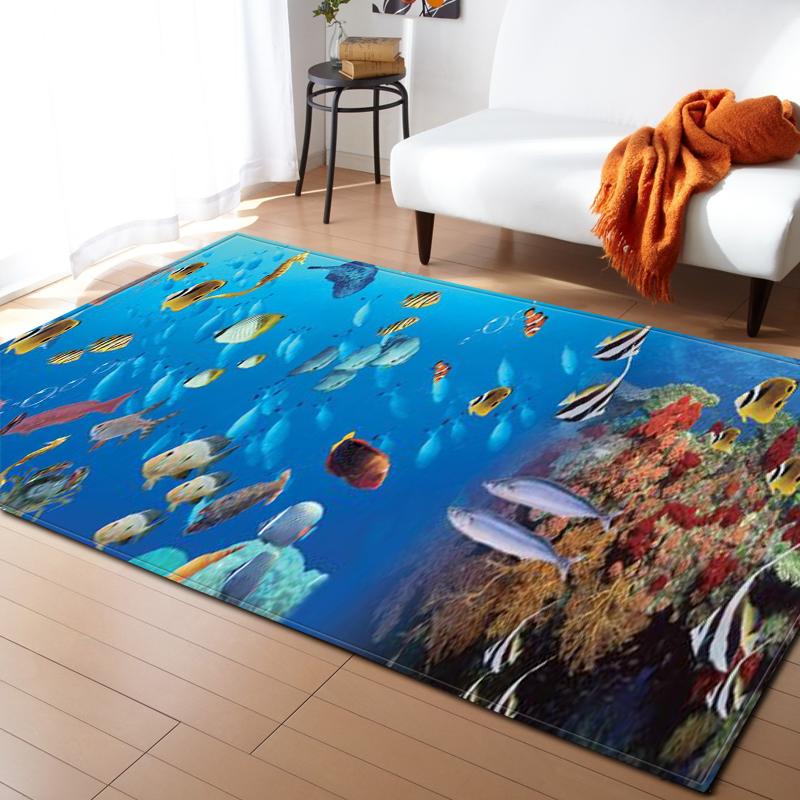 

Океанские Кораллы Ковер для Гостиной Рыбы 3D Ковры Коврики для Игр для Детской Комнаты Фланелевый Кухонный Коврик Придверный Коврик Вход 40x60cm