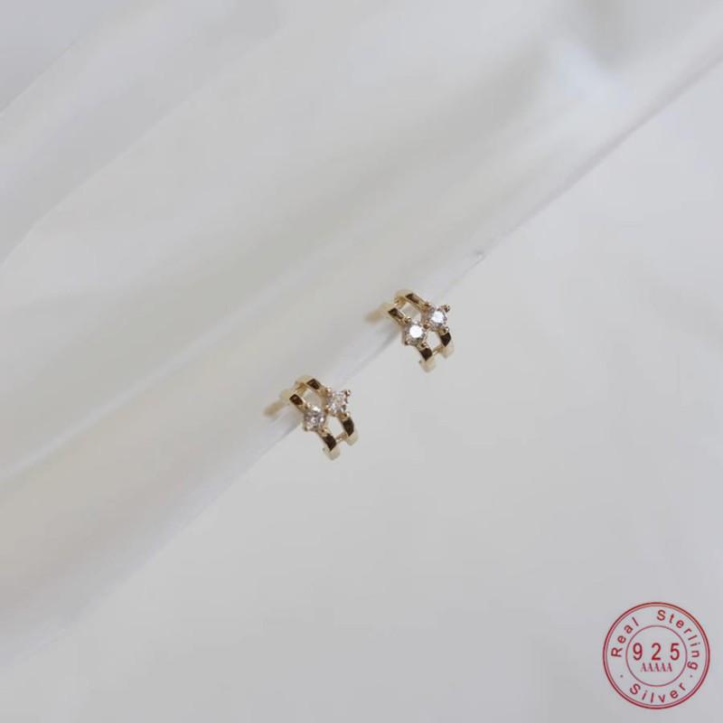 

925 Sterling Silver Plated 14K Gold Double Arc Zircon Mini Earrings for Women Small Exquisite Everyday Jewelry Gold