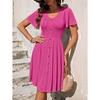 Summer Women's Round Neck Button Stretch Casual Temperament Short Sleeve Dress