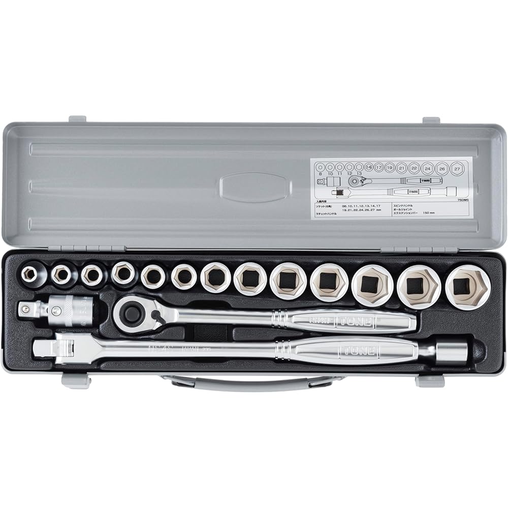 TONE Socket Wrench Set 1/2 inch Drive 17 Pieces Silver