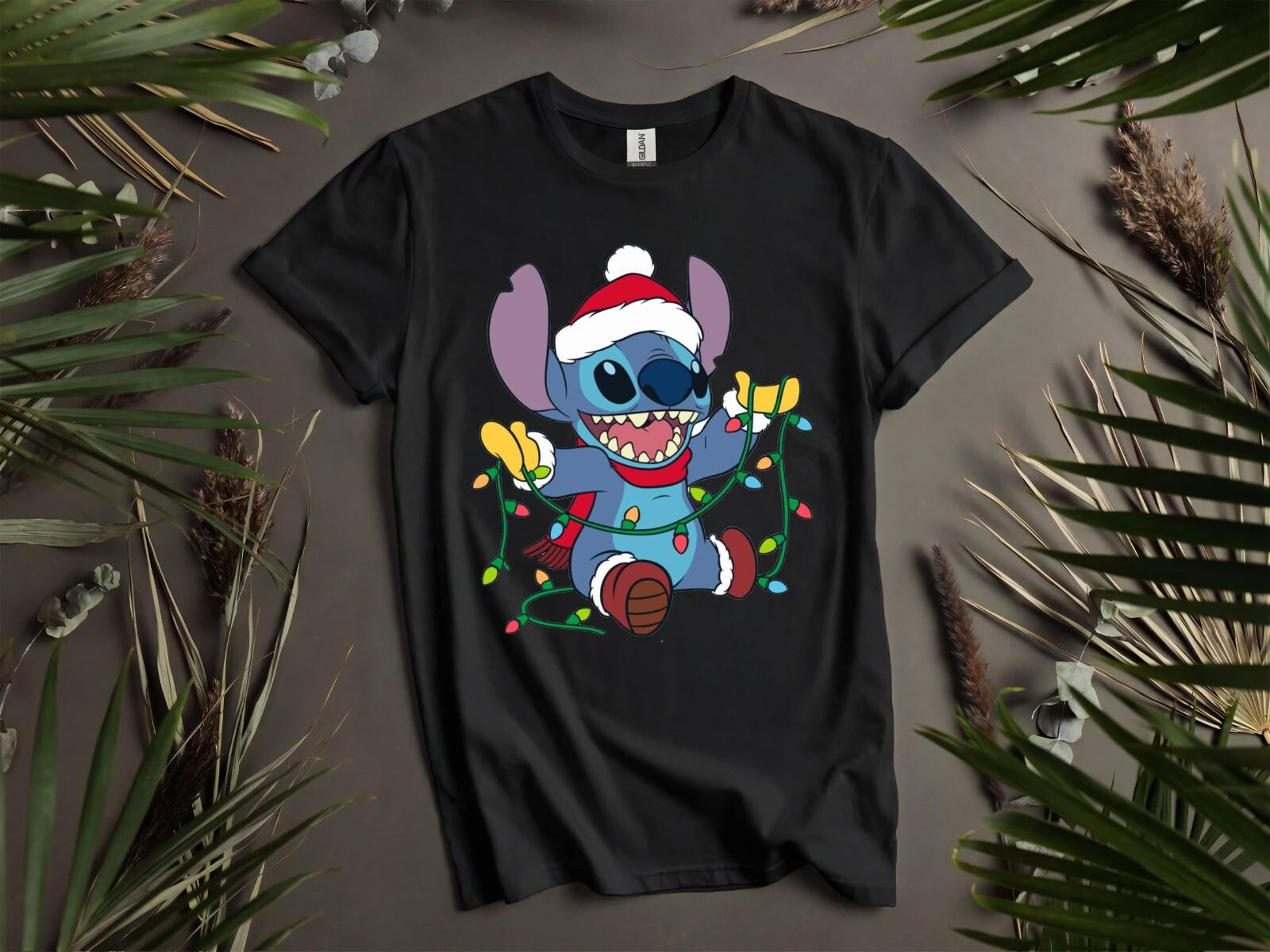 Stitch Happy Christmas T-Shirt Mens Womens Tees Top T Shirt Mens Womens Tees Top Men Women Unisex Tshirt K1016 S