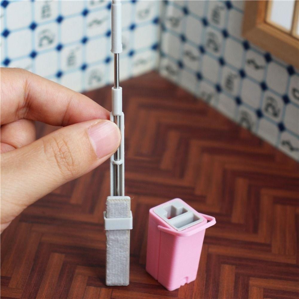 Pretend Play Miniature Cleaning Mop 1/12 Scale Doll Flat Mop Dollhouse Broom Mop  OB11 BJD