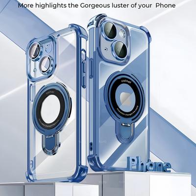 Clear Magnetic Kickstand Case for iPhone 17/16 Pro Max - Electroplated Shockproof Protective Cover