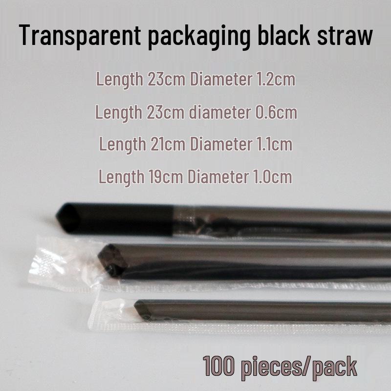 Individually Wrapped Biodegradable Black Straws for Hot Drinks - Thick & Thin, PLA, 2000 pcs.