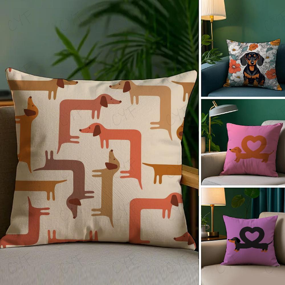 Sausage Dog Dachshund Cute Pillow Case Anti-Dustmite Pillowcase Invisible Zipper Silky Short Plush Sofa Cushion Cover