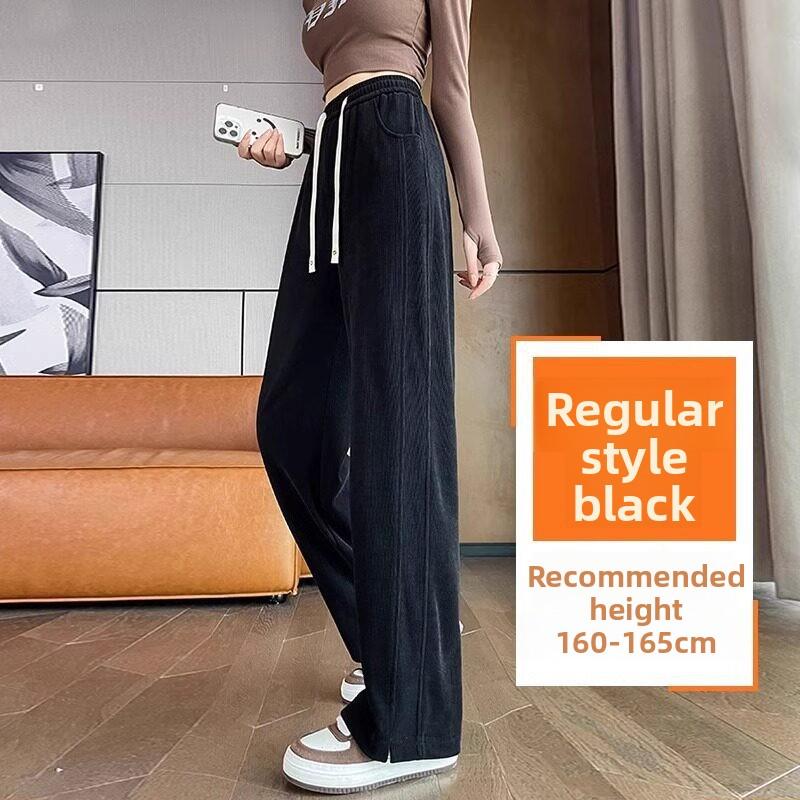 Autumn and winter new women's pants, versatile, loose, slimming, elegant and laid-back, casual pants, slit pants, commuter pants with fleece