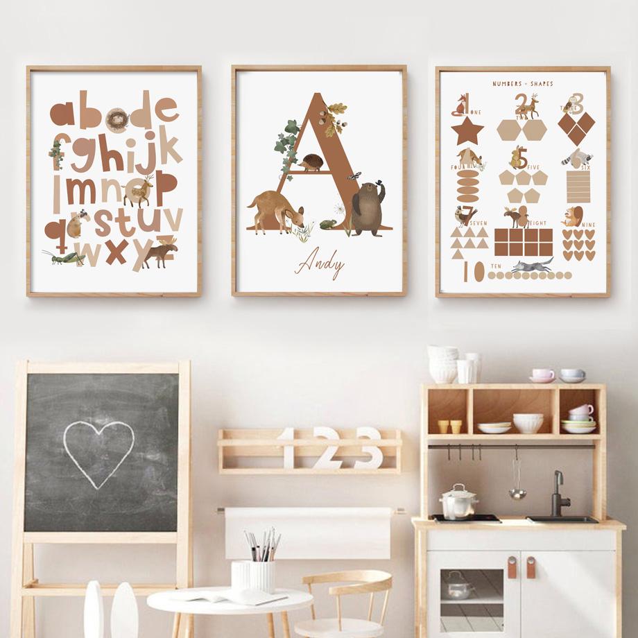 Animal Toddler Education Rainbow Deer Fox Bear Number ABC Poster Prints Canvas Art Wall Decoration Home Paintings Baby Kids Room