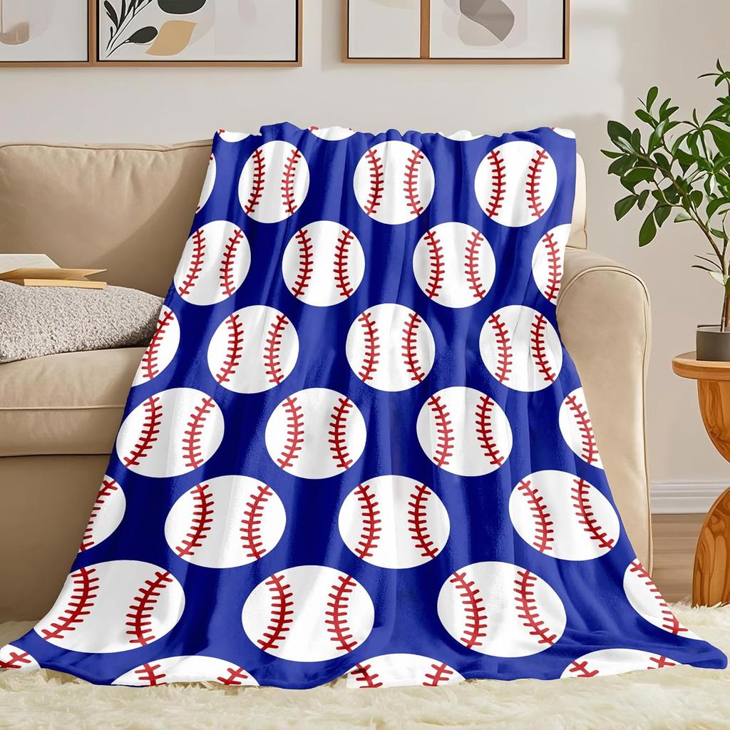 Baseball Throw Blanket for Bed Couch Sofa Living Room Decor Soft Warm Lightweight Flannel Blanket Ball Sport Theme Print Blanket