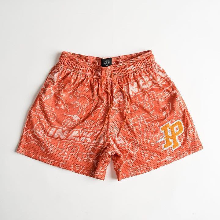 American Trendy Men s Knee-Length Retro Mesh Basketball Shorts Extra Large