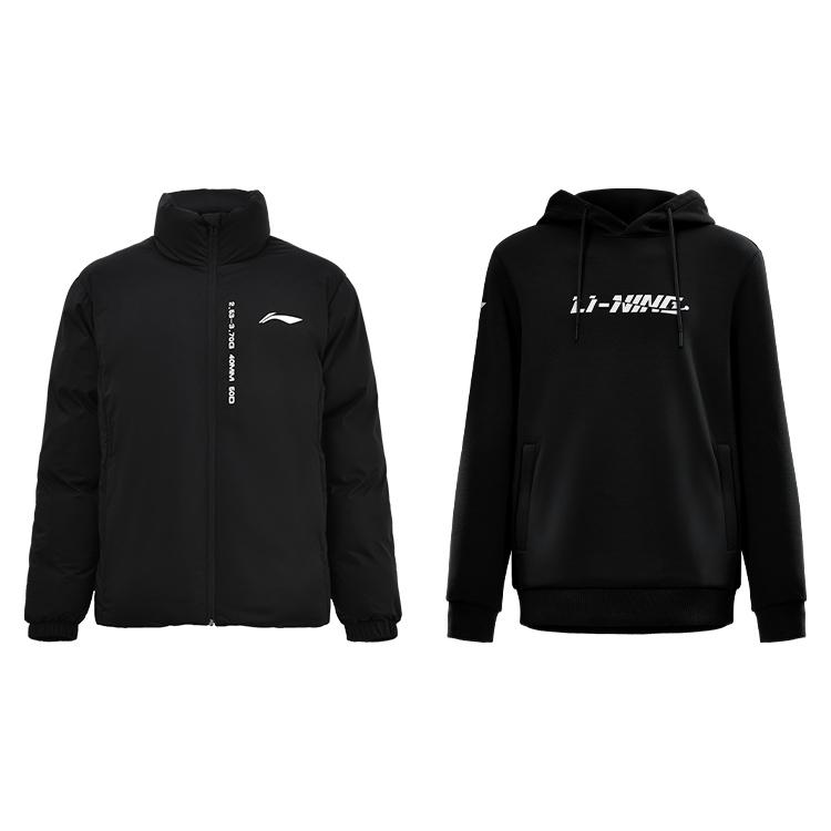 Li Ning Street Cool Slim Fit Unisex Pullover Hoodie Warm Plush Stand Collar Thick Jacket Casual Sports Suit Unisex Hoodies AJMU219+AWDUG83-1