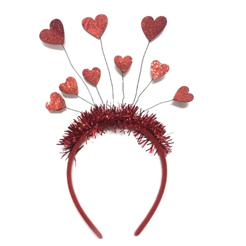 

Glitter Tinsel Headdress Valentines Day Sequins Heart Headband Holiday Headpiece 1 червоний