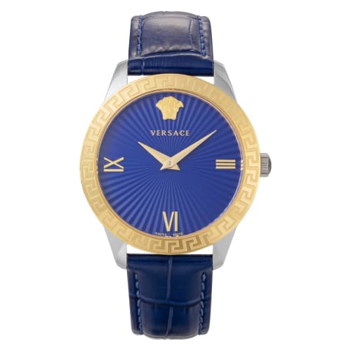 Versace GRECA SIGNATURE Watch, Blue Dial, Quartz Movement, Water Resistant, Sapphire Crystal, 38mm, Men's, VEVC00219, Blue