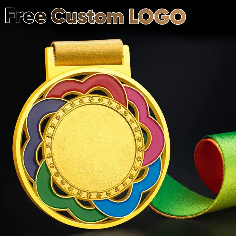 

Free Customized Logo Metal Award Medals with Neck Ribbon Gold Silver Bronze Style for Sports Academics or Any Competition 65mm
