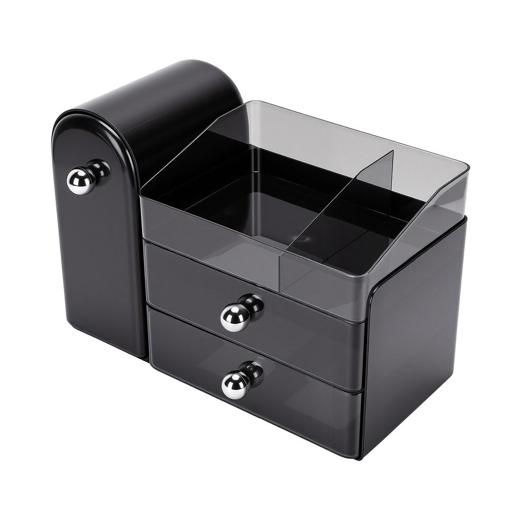 3 Tier Make Up Organizers for Vanity Countertop Skincare Organizer with Dust Cover 2 Transparent Drawers 27 Brush