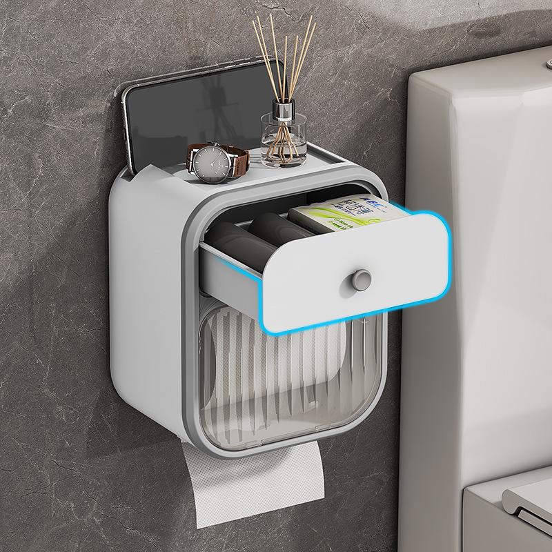 Wall mounted tissue holder roll paper holder paper drawer toilet tissue box non perforated storage rack bathroom accessories