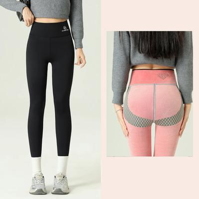 Winter Pink Velvet Warm Sharkskin Leggings Women Airplane Print High Waist Butt Lifter Thick Insulated Leggings Autumn