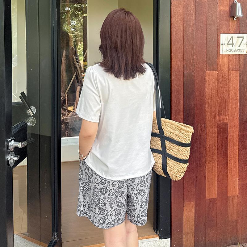 Large Size Women's Cashew Flower Series Fake Two-piece Dress Summer New Short-sleeved Set 262734