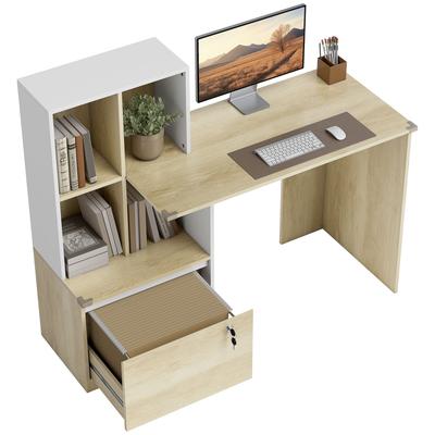 Computerbureau, Bureau met Boekenkast, Lade voor Documenten en Hangmappenhouders voor Juridische Documenten, Eikenhout Effect